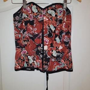 Charlotte Russe Black and Red Floral Bustier Y2K